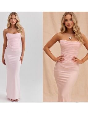 House of CB ‘GIULIANA’ Ballerina Pink Satin Maxi Skirt Small US4-6 $135